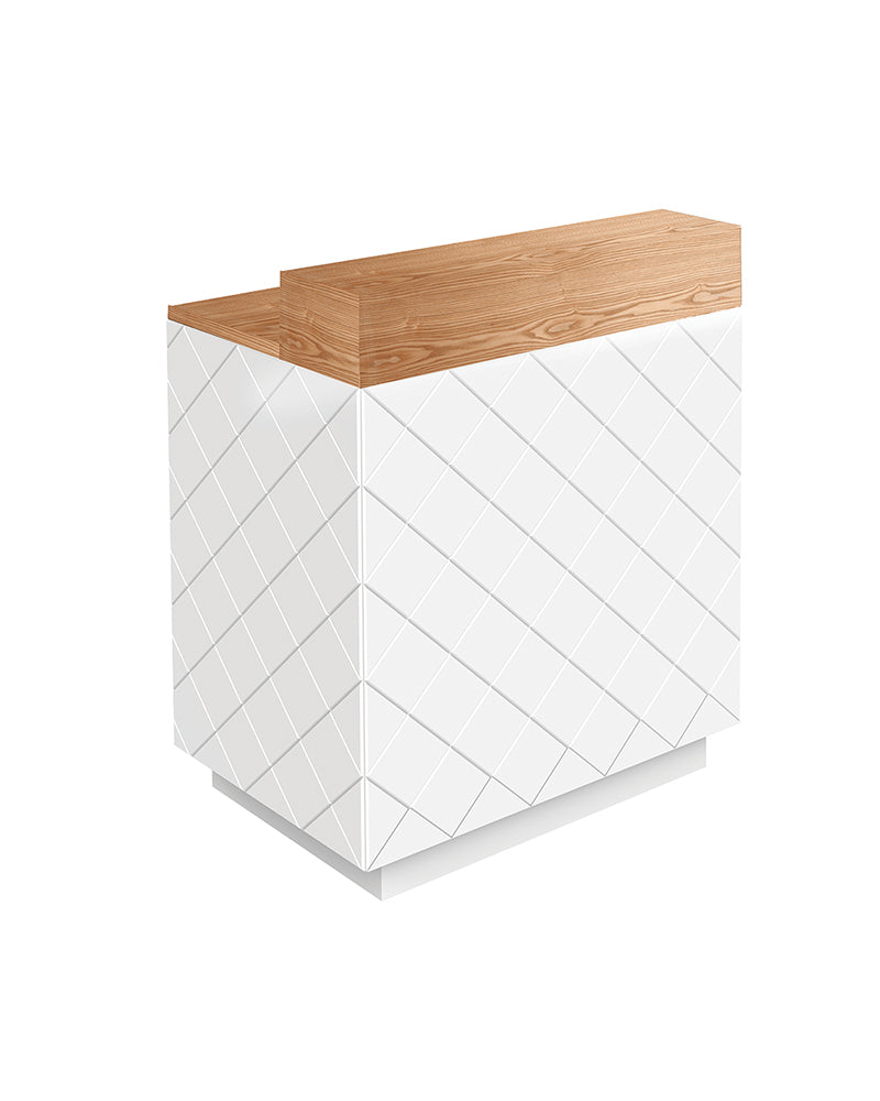 Willow - White reception desk with top in ash wood - spacious cupboards